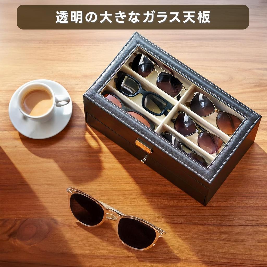 Mocamoro Sunglasses Case for 12 Glasses and Accessories Storage Box with Clear Acrylic Lid and PU Eyeglass Management and Collection Case Pairs,