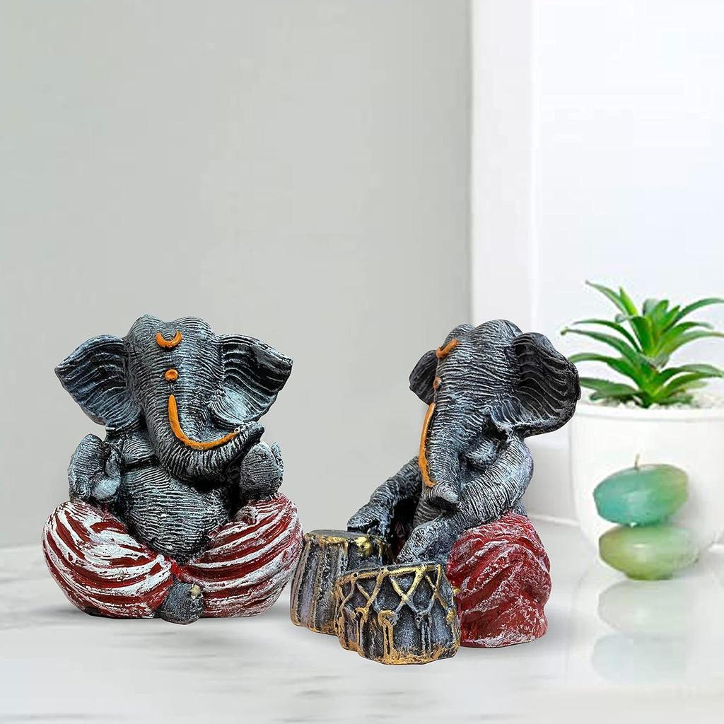 Beautiful Resin Ganesha Grey and Red for Home Decor (Pack of 2, Grey and Red)
