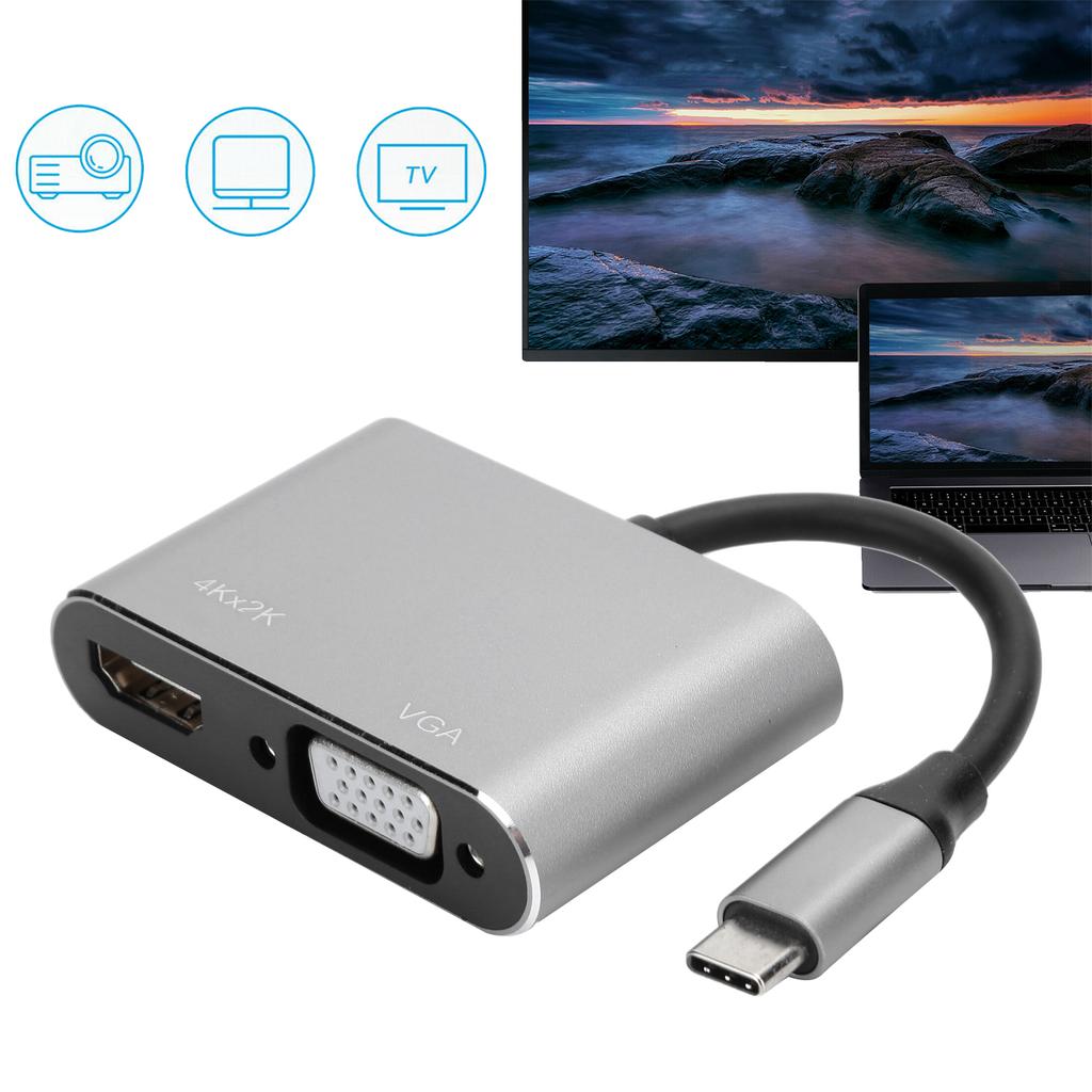 Adapter TypeC Hub to VGA DVI DisplayportCelsius3.1 Ethernet Converter Dock 4K Resolution(Silver )