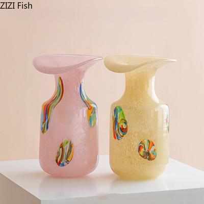 Colorful Painted Glass Vase Creative Ruffle Plant Pots Table Decoration Flowers Arrangement Floral Vases Room Aesthetic Decor