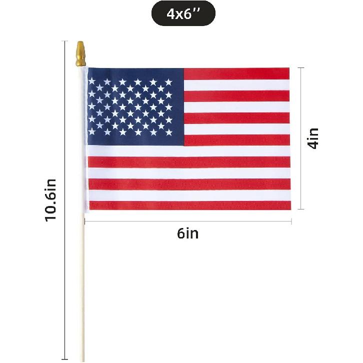 Small American 4x6 Inch Flags-50 Pack On Stick, Handheld American Flag/US Flag On Stick, for 4th of July Decorations, Patriotic Decorations, Party