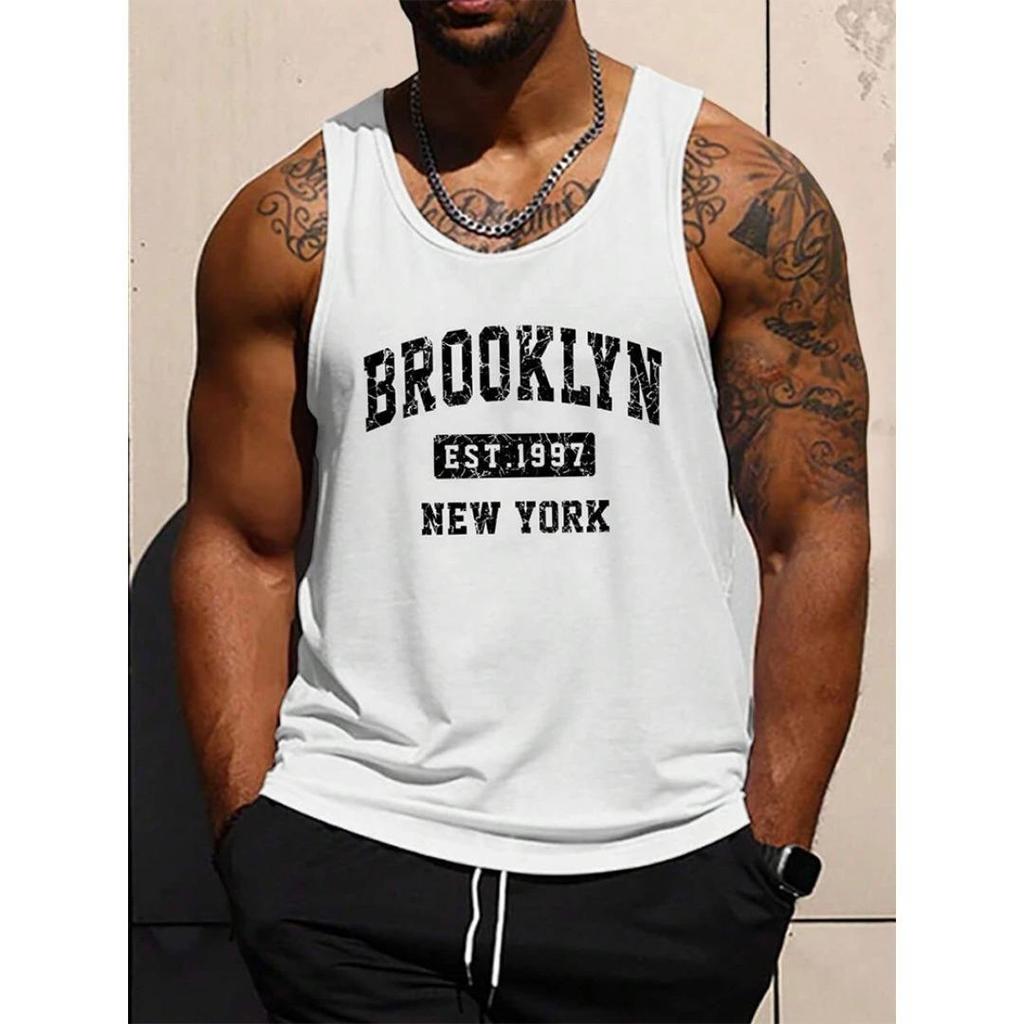 3D Harf Baskılı Outdoor Spor Fitness Atlet Yaz Günlük Moda Rahat Kolsuz Erkek Atlet