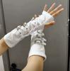 Gothic Lolita Embroidery Strap Black White Arm Sleeves Woman Japanese Style Adjustable Metal Buckle Punk Gloves Arm Cover