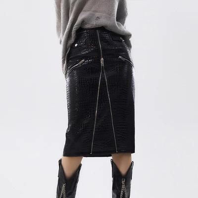 Luxury Spring Autumn Women High Waist Slim Elegant Crocodile Pattern Real Leather Skirts Sexy Midi Pencil Elastic Bodycon Skirt
