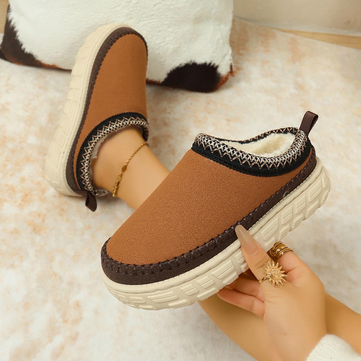 

Модные женские зимние ботинки на массивной платформе, пушистые тапочки на толстой подошве, нескользящие спортивные плюшевые ботинки, женская зимняя мода, хлопковая обувь 37 коричневый