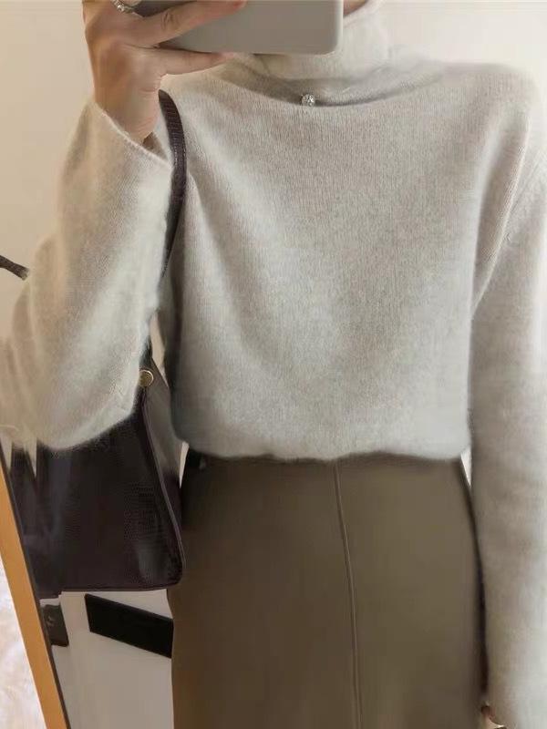 Women's High Neck Cashmere Sweater – Casual, Versatile, and Loose Fit for Autumn/Winter