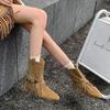 Niche two-wear design sense fringed pointed Martin boots western cow boots women's autumn and winter mid-boots flat-bottomed short boots
