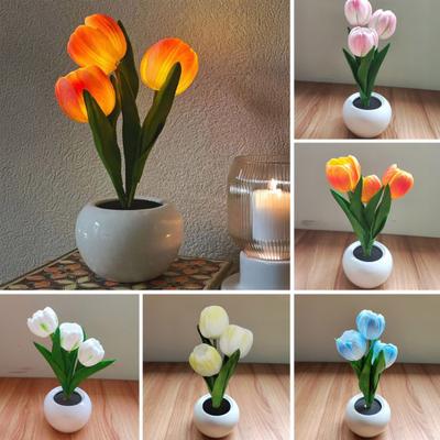 Night Light USB Rechargeable Wireless Tulip LED Lamp Touch Control Dimmable Cute Desk Lamp for Bedroom Living Room Travel Gift for Women Mom