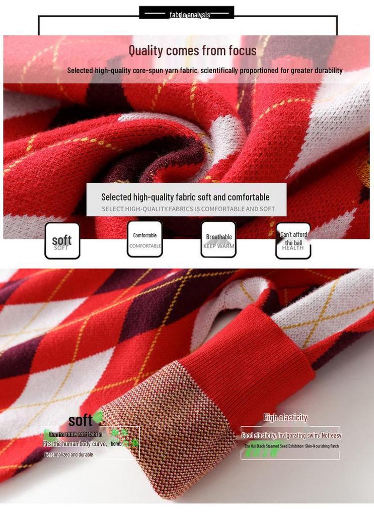 Red Plaid Family Knitwear Set: Matching Parent-Child, Mother-Daughter, and Couple Outfits