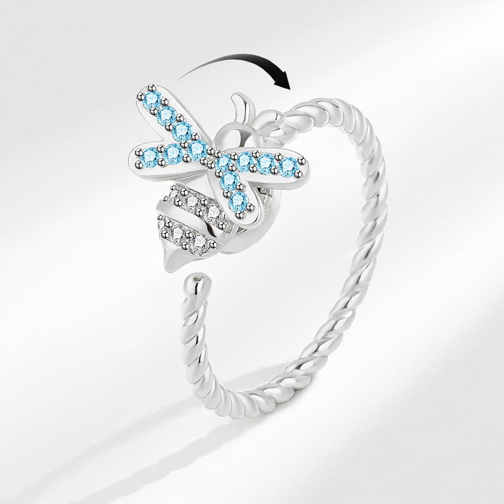Cute Rabbit Animal Adjustable Open Rings For Women Crystal Anxiety Relief Spinning Rotate Freely Ring Jewelry Accessories