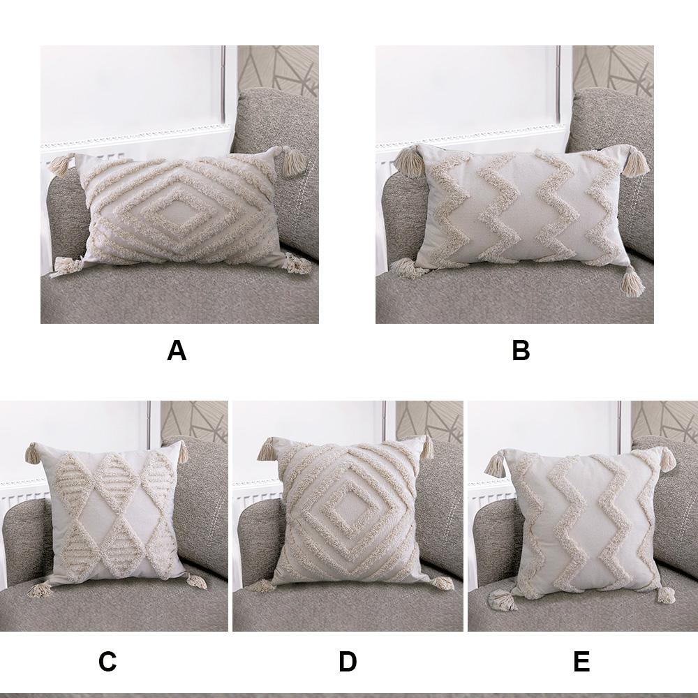 Home Decor Boho  Pillowcase With Tassels Handmade Woven Pillowcase Sofa Living Room Decoration Beige Tassels Cushion Cover