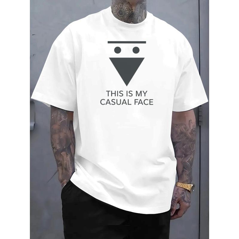 

European sizes Men s Print T-Shirt - Soft Breathable Short Sleeve Tee with Smiling & Expressive Face Design, Machine-Washable for - Casual Wear 4XL білий