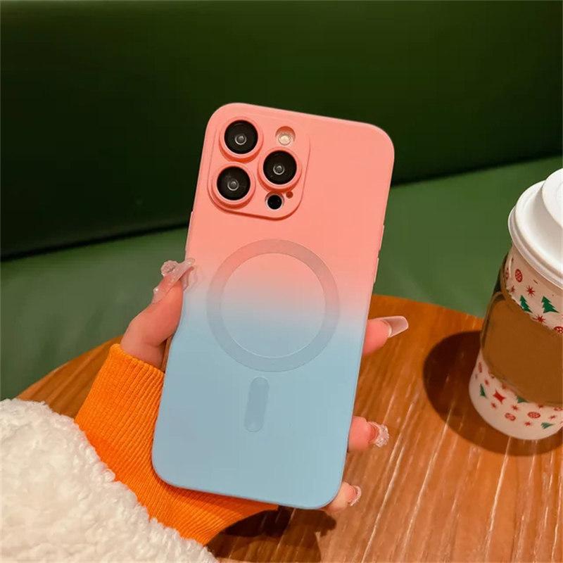 

Роскошный силиконовый разноцветный противоударный чехол Magsafe с градиентом для iPhone 15 14 13 12 11 Pro Max, чехол для беспроводной зарядки iPhone 13 Pro синий