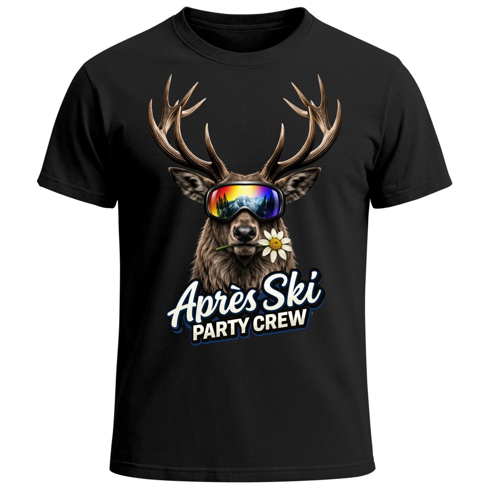 Mens T-Shirt Après Ski Party Crew Deer Print Graphic Print Shirt Statement- S