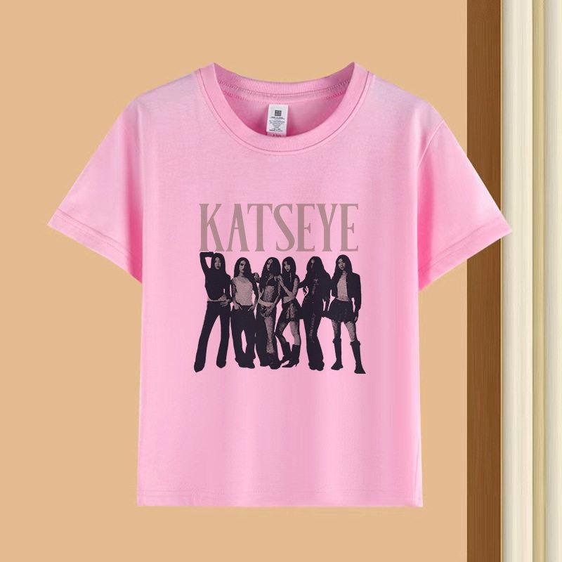 KATSEYE Korean Wave Girl Group Fashionable Youthful Relaxed Trendy Pure Short-sleeved Polyester Children's T-shirt
