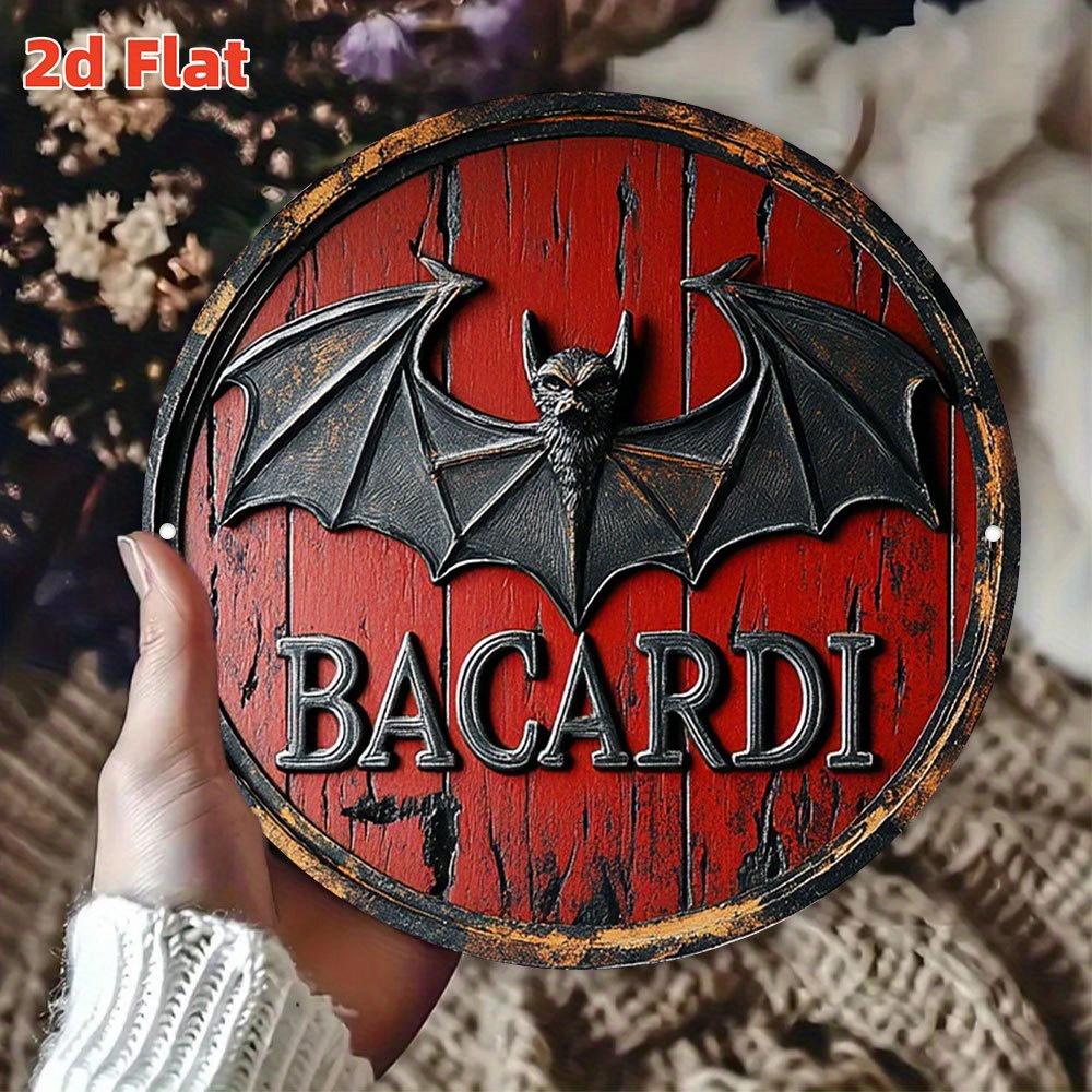 

Алюминиевая вывеска Логотип летучей мыши Bacardi . Круглая винтажная табличка 7,8 дюйма для бара, ресторана или тропического декора. чистый