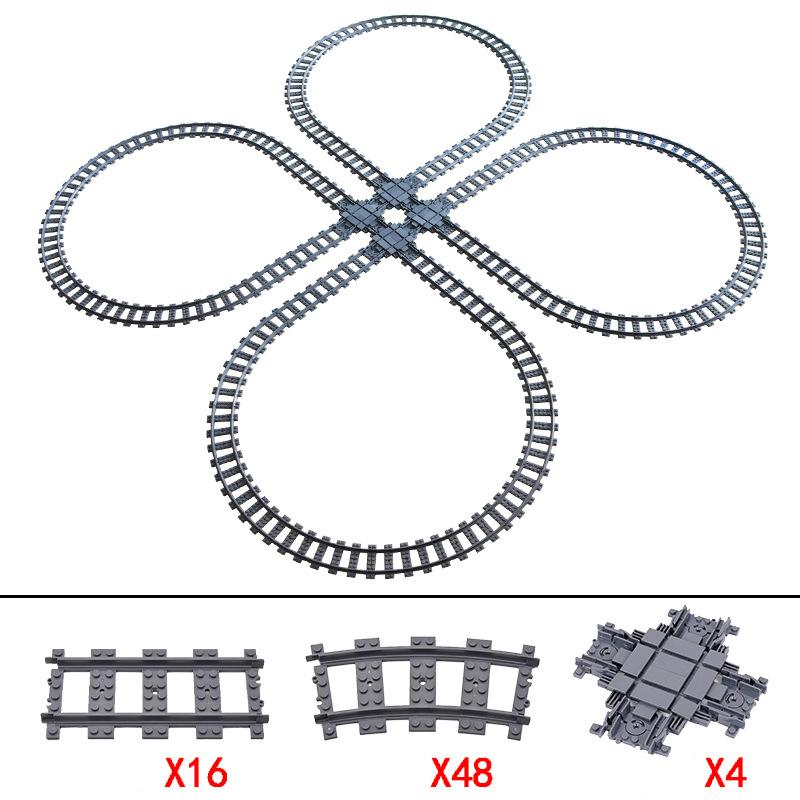 MOC Creative Expert Ideas City Train Tracks Straight Curved Switch Crossings Rails Bricks Building Blocks DIY Toys for Kids Gift