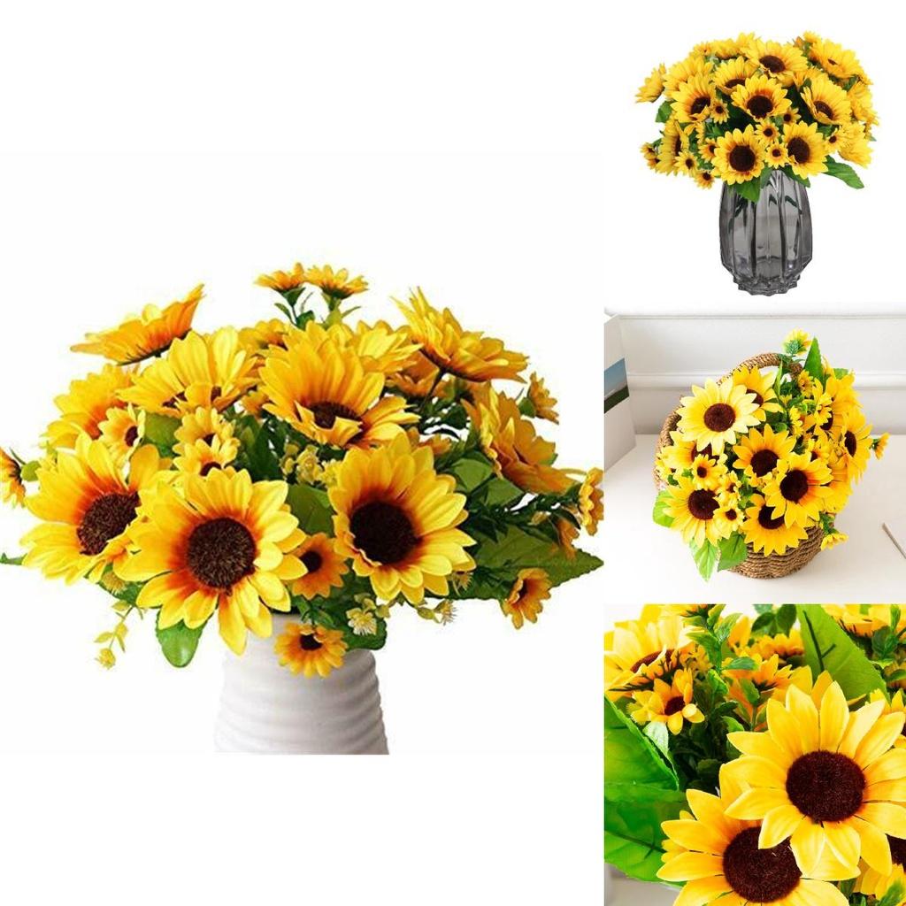 Artificial Sunflower Silk Flowers Wedding Floral Decor 7 Branches 13 Heads