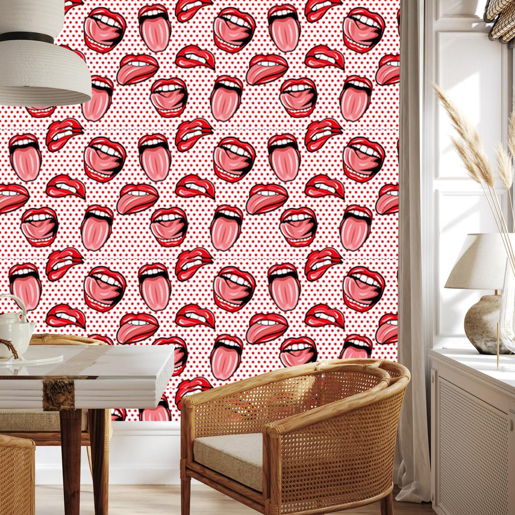 Lips wallpaper in pop art portraits for living room and bedroom 50x1000