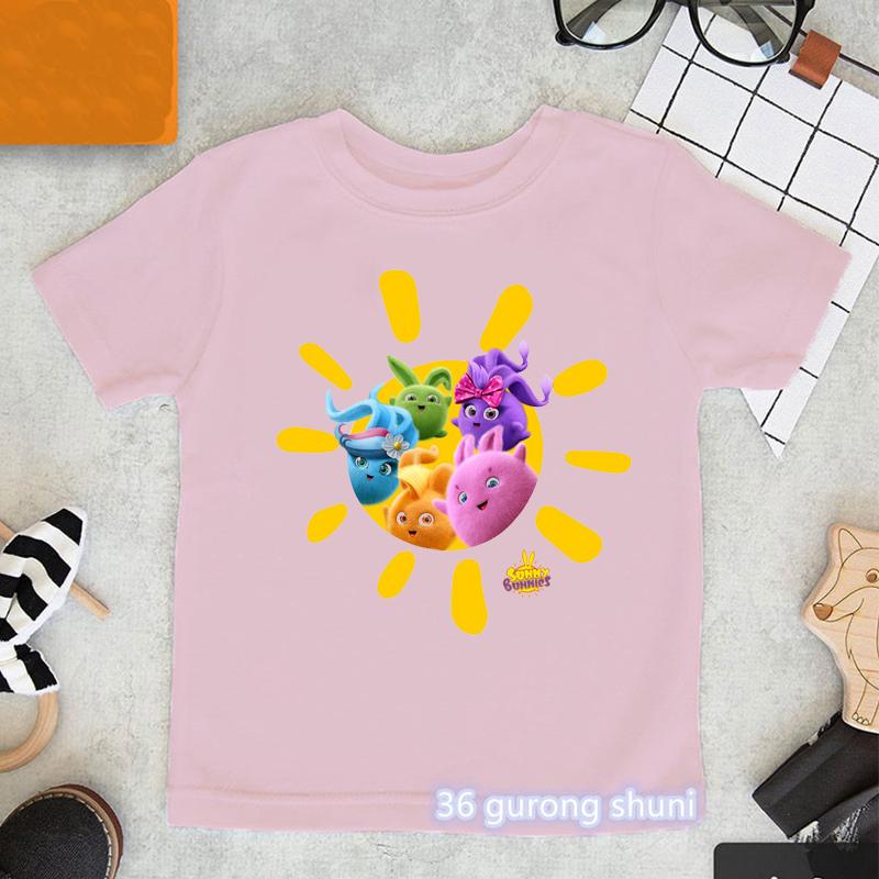 Kawaii Girls TShirts Cartoon Sunny Bunnies Graphic Print Baby Girls Clothes Fashion Aesthetic Children Tshirts Pink Shirt Tops
