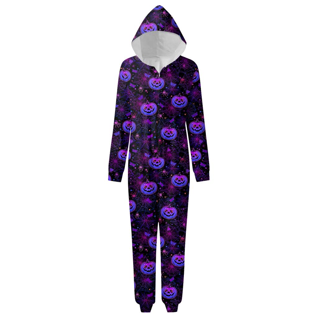 Halloween Printed Family Matching Hooded Long Sleeved Zippered Hooded Jumpsuit Set