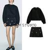 Spring Wetsuit Fabric Effect Metal Clasp Punk Sweatshirt 1529155 High Waist Short Skirt 5584164