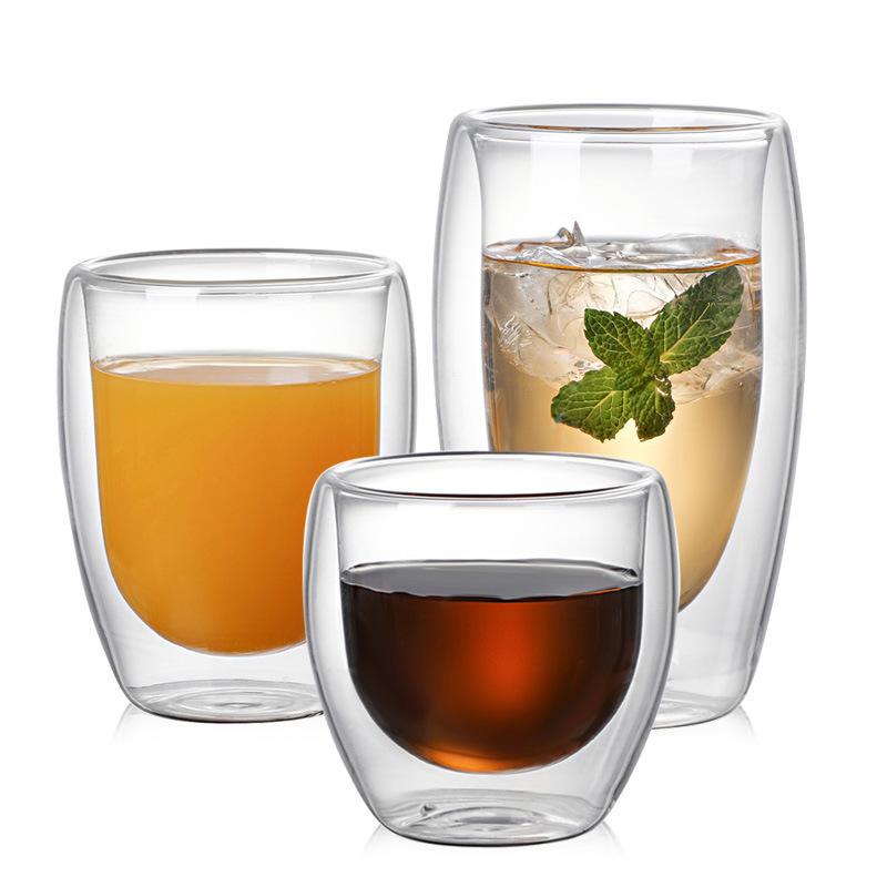 High Borosilicate Double-Layer High Temperature Resistant Glass Transparent Coffee Cup Household Heat Insulation Water Cup Milk Cup Tea Cup Juice Cup