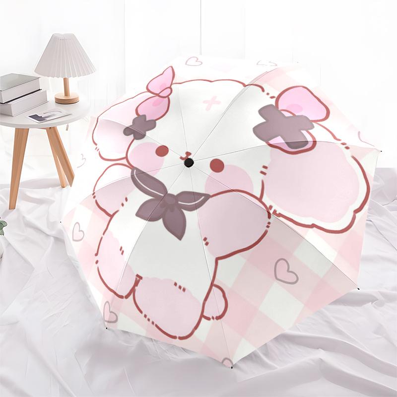1pc Adorable Heart Bowknot Design Automatic Folding Umbrella with Cross Pattern - Perfect for Fans, Travelers, Daily Use, and Festive Gifts!F063