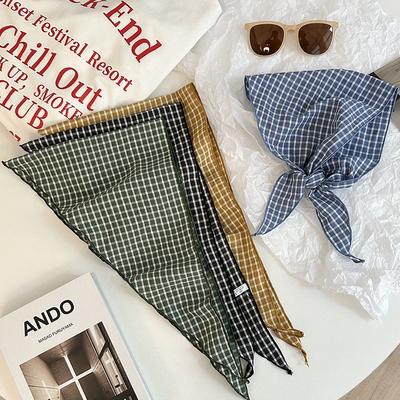Plaid Silk Scarf New Versatile Fashion Literary Headscarf Headband Hair Band Hair Triangle Scarf Waist Fart Curtain Stacked Wear
