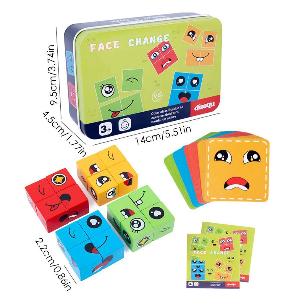Wooden Face Changing Cube Toys Building Blocks For Cartoon Puzzle Montessori Jigsaw Kids Toy Educational Board Game Family Toys