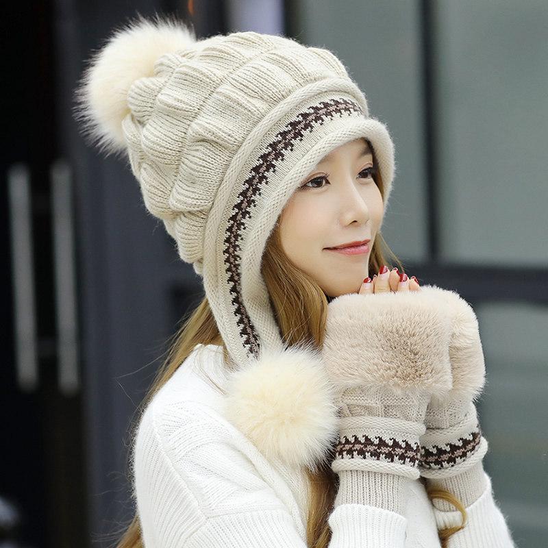 Women's Trendy Korean Style Knit Hat with Ear Protection - Warm, Versatile, Fashionable, Plus Velvet, Plus Thick, Perfect for Autumn and Winter