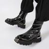 Knöchel Plateau Damen Schneestiefel Luxus Eckige Zehenpartie Mittelhohe Absätze Leder Plüschschuhe Winter 2025 Trend Designer Neu Goth Botas Mujer