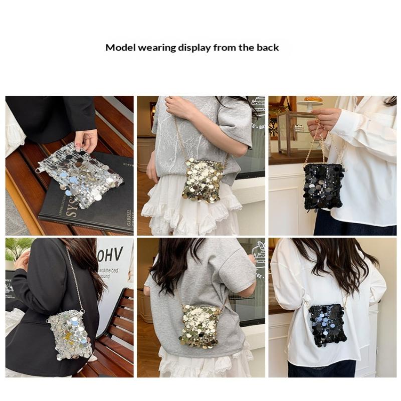 New Portable Sequined Shoulder Bag Large Capacity Multifunctional Phone Purse Chain Crossbody Bag Women