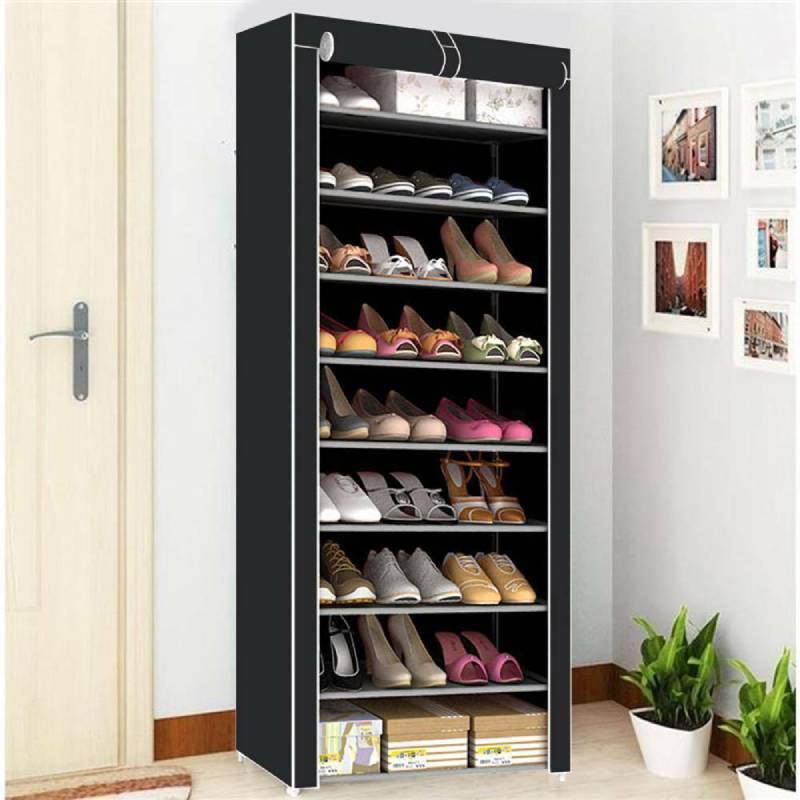 Tier Cabinet 10 Storage Organiser Shoe Rack Black Stand Holds 27 Pairs Dustproof