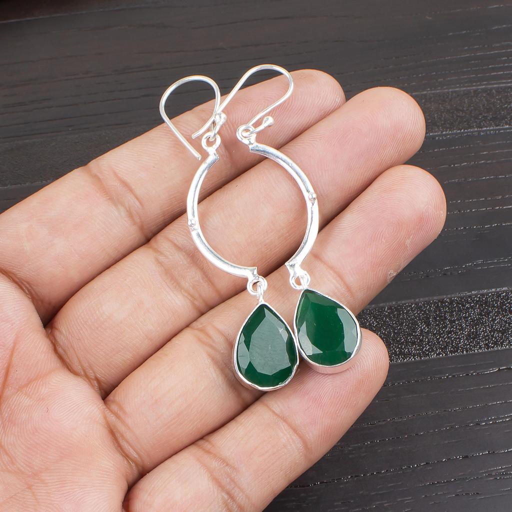 Green Onyx Earrings Handmade Gemstone Jewelry, 925 Solid Sterling Silver Protecting Earrings Unique Designer Jewelry For Gift