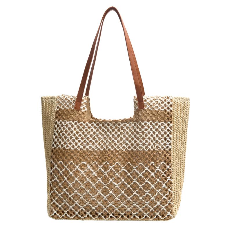 

Summer New Large Capacity Classic Style Straw Shoulder Bags Casual Versatile Exquisite Seaside Vacation Sweet Tote Bag for Women бежевий