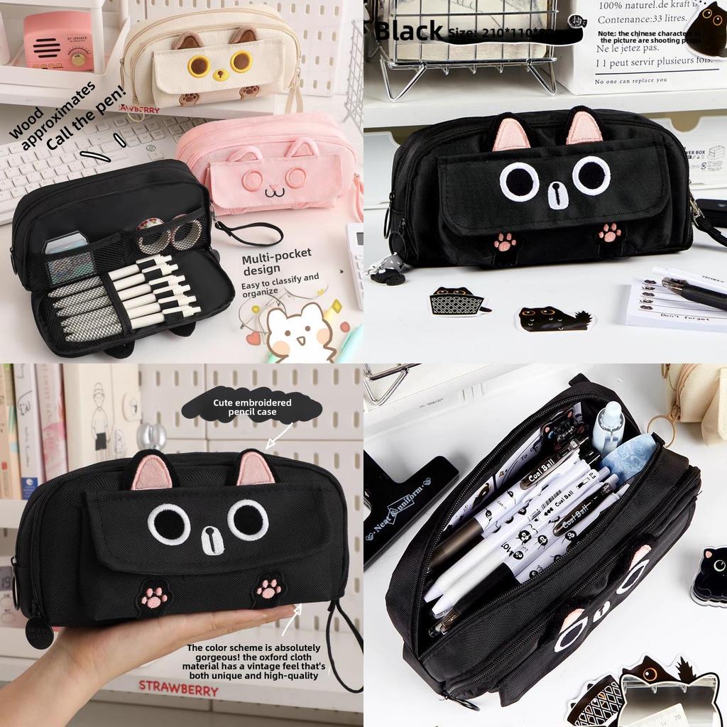 Cat Ears Pencil Case With Embroidery And Large Capacity For School Supplies