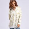 Autumn Winter Women Jacquard Sweater Loose Knit Coat V Neck Long Patterned