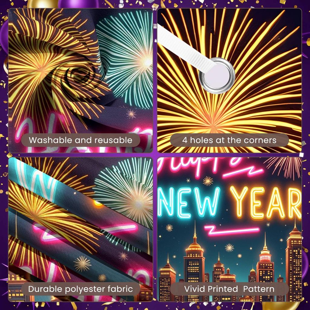 Happy New Year Banner Festive Party Backdrop Night Party Banner Urban Landscape Event Banner For Festive Gathering Outdoor