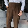 Pantalon de Costume pour Hommes Style d'affaires Formel Jambe Droite Coupe ajustée Couleur Unie Doux Taille Haute Poches Vintage Doux Respirant Pantalon de Bureau pour Hommes