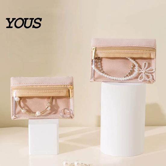 Daily Jewelry Storage Portable Bag, Flannel Organizer Case with Transparent Window And Travel Roll Smooth Zipper, Compact Necklace Holder for Commute