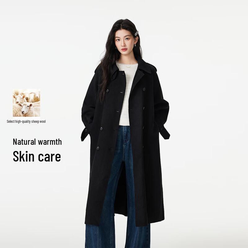 FivePlus Women s Retro Wool Blend Double-Breasted Coat M