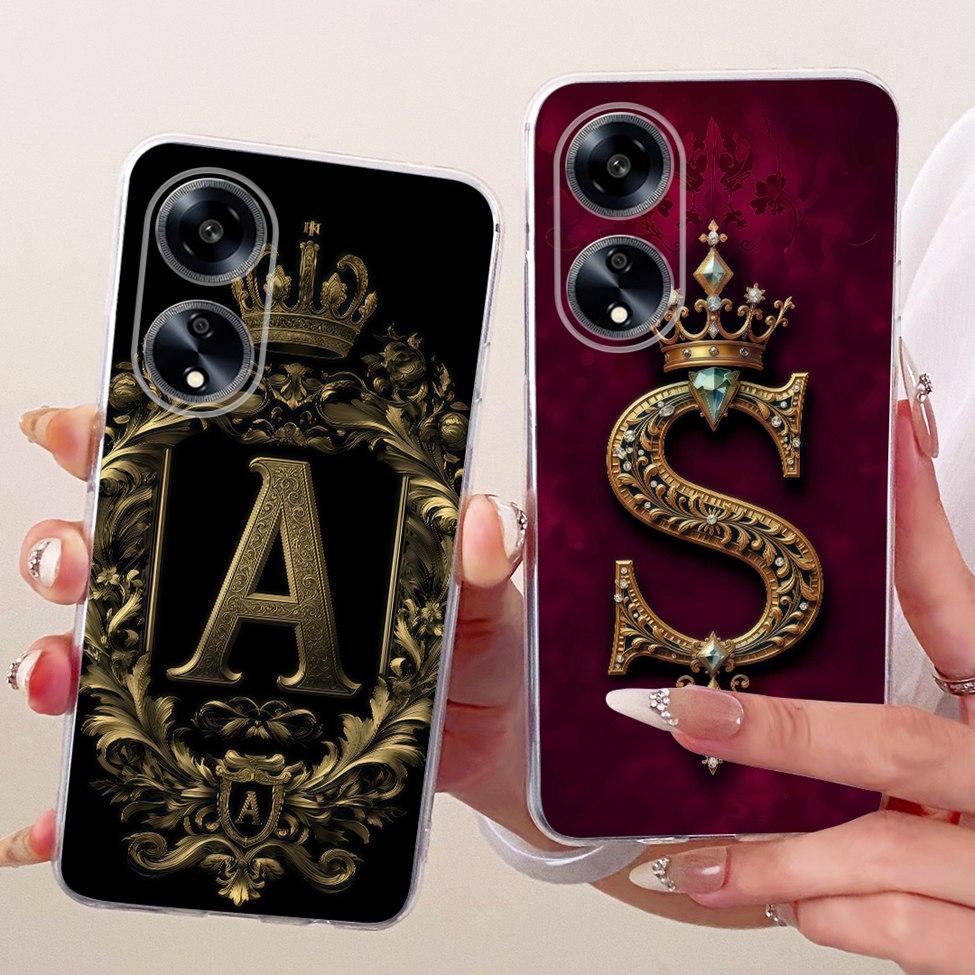 Transparent For Oppo PHS110 Cover For Oppo A1 5G Case Luxury Crown A-Z Letters 2D Flat Pattern Soft Phone Case