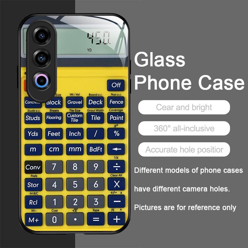 Funny Digital Calculator Pattern Tempered Glass Phone Case for OnePlus 13R 12 11 10 9 Nord CE4 3 2 Lite ACE2 ACE3 Pro Hard Cover