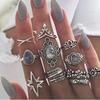 11Pc/Set Retro Sapphire Flowers Finger Ring Set Boho Crown Star Carved Joint Knuckle Rings Women J Engagement Rings For Women