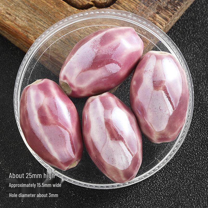 Electroplated Olive Ceramic Bead Necklace Pendant with Seed Beads for DIY Jewelry Crafting.