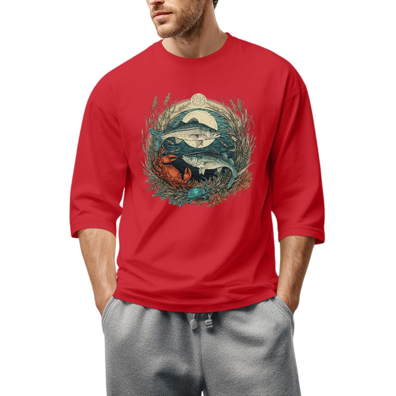 

Men S Round Neck Three-Quarters Sleeve Top Casual Fashion T-Shirt XXL