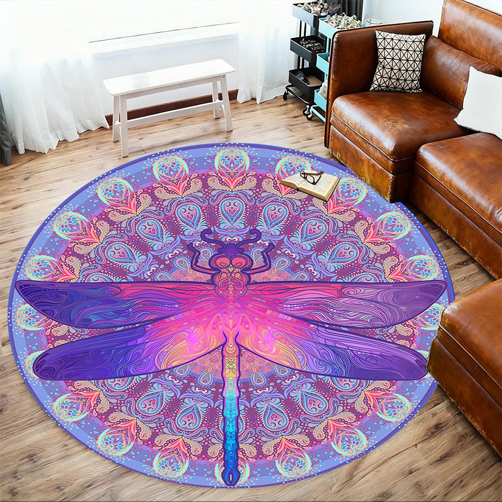 1pc Dragonfly Mandala Round Chair mat Area Rug - Non-Slip, Floor Mat for Office, Bedroom, and Indoor Decor c1118203