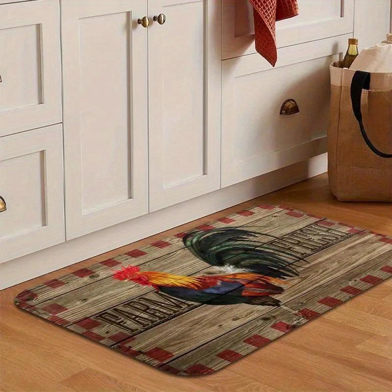 Rooster Sunflower Soft Kitchen Rug Anti-Fatigue Kitchen Rug Waterproof Non-Slip Rugs Set Runner Rug Bedside Rug Absorbent Carpet For Kitchen