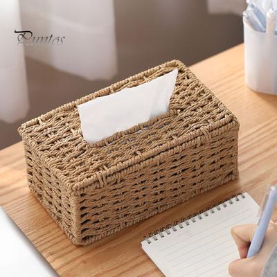 Portatovaglioli Intrecciato a Mano in Rattan, Porta Decorativo Rettangolare, Aumenta Capacità Coperchio Rustico per Viso per Bagno Soggiorno Auto Necessità Quotidiane